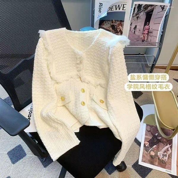 Kadın Sweaters Korejepo Fransızca Donanma Boyun Örtü Hırka Kadın Dış Giyim 2023 Çok yönlü gevşek moda kazak ünlü mizaç ceket