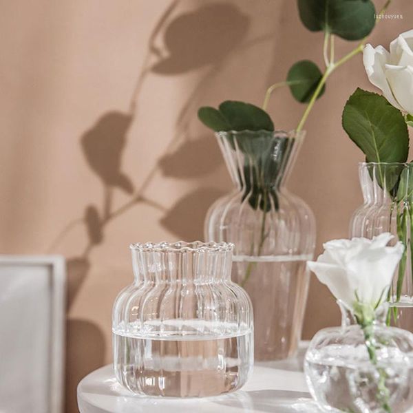 Вазы стеклянная цветочная ваза для дома чистые мини -цветы скандинавские аксессуары пола