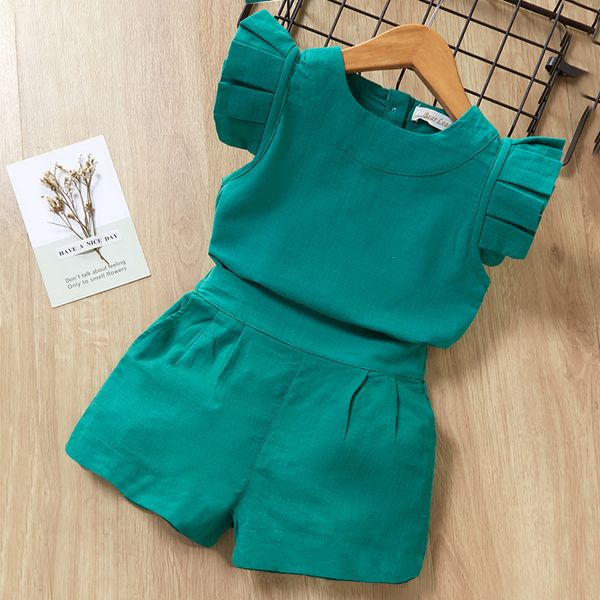 Roupas conjuntos de roupas garotas estilo de verão Roupas de bebê vestido de manga curta vestido de calça de calça 2pcs ternos infantis 230412