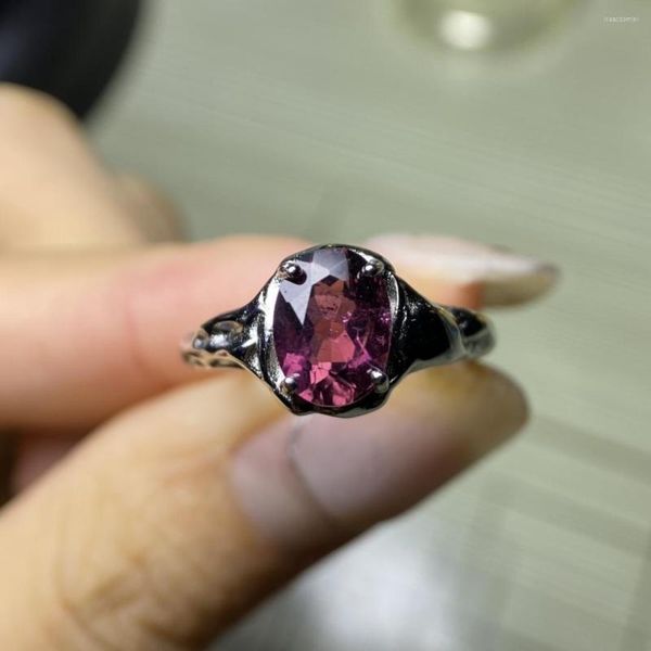 Кластерные кольца украшения Joyas feminina Natural Tourmaline Gemstones S925 Серебряное серебряное серебряное серебряное серебряное серебряное кольцо