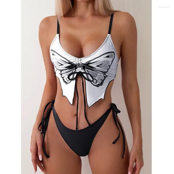 Costumi da bagno da donna Sexy Push Up Bikini a forma di farfalla con coulisse da donna legato perizoma fondo costume da bagno costume da bagno a due pezzi Biquini Femme