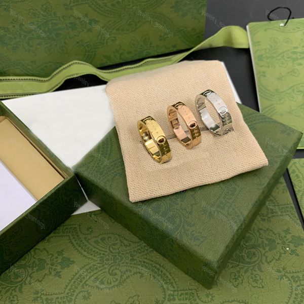 Fashion Gold Band Rings Designer para Mens Titanium Steel Ring G Jóias Luxuris Silver Wedding Love Rings Mulheres Tamanho 5 9 10 11 Verde com caixa
