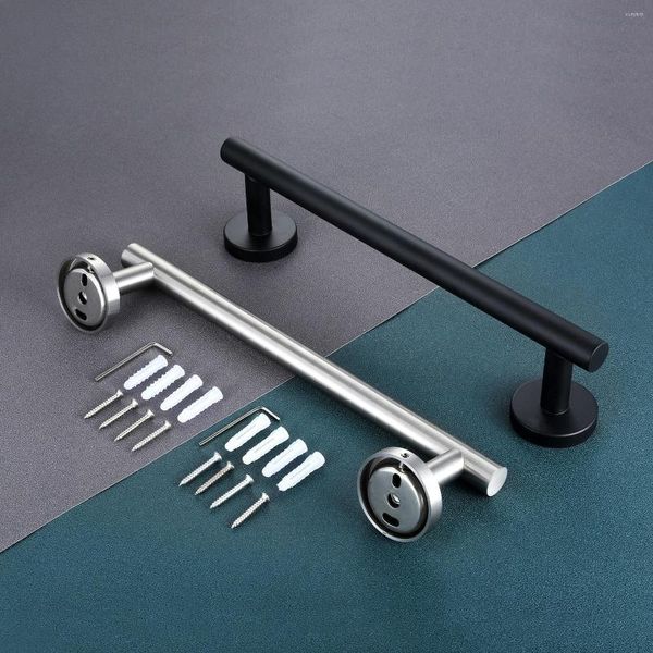 Conjunto de acessórios de banho conjunto de aço inoxidável Rack de toalha única preto/prata suspenso com suporte de parede de parede de barra de parede Organizador de banheiro simples