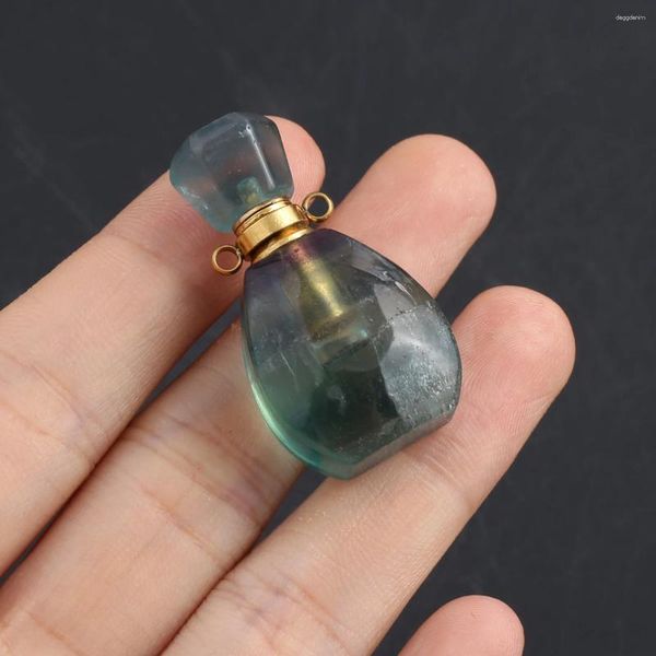 Colares Pingente Garrafa de Óleo Essencial Pedra Natural Verde Fluorite Perfumador para Fazer Jóias DIY Colar Acessório