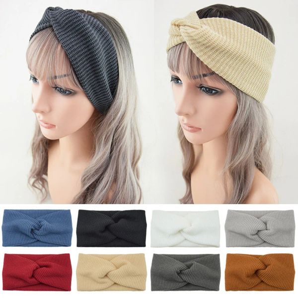 Fascia per capelli incrociata lavorata a maglia, morbida fascia elastica per capelli, scalda orecchie, turbante di lana lavorato all'uncinetto, ampio copricapo invernale da donna