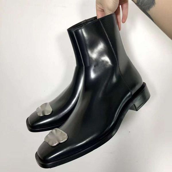 Karree-Lederschuhe für Männer und Frauen, Martin-Stiefel, Designer-Stiefel, kurze Stiefel mit Metallschnalle für Herren, lässige Stiefeletten