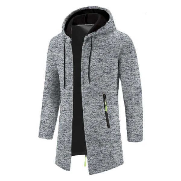 Giacche da uomo Uomo Inverno Trench lungo Cappotto lavorato a maglia Giacca in pile Giacca a vento Blu scuro Couverture Felpe con cappuccio Cardigan con cerniera Cappotto maschile 231110