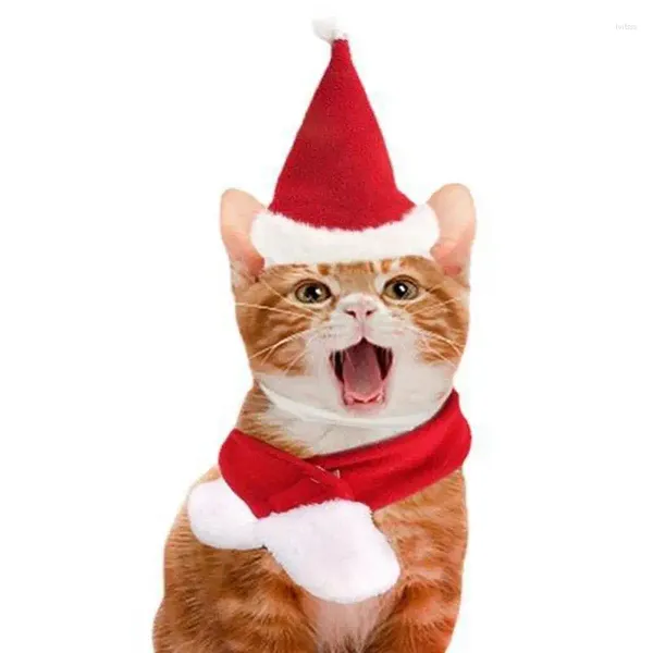 Collari per cani Cappello da Babbo Natale e sciarpa regolabili per costumi rossi in maglia per animali domestici di Natale