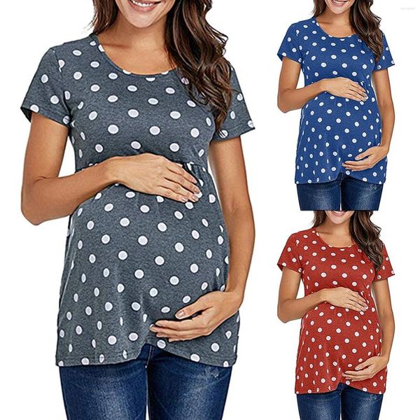 Женские футболки женские женские беременные повседневные с коротким рукавом с коротким рубашкой удобно высококачественные ежедневные топы беременные туника блузки быстро в складе