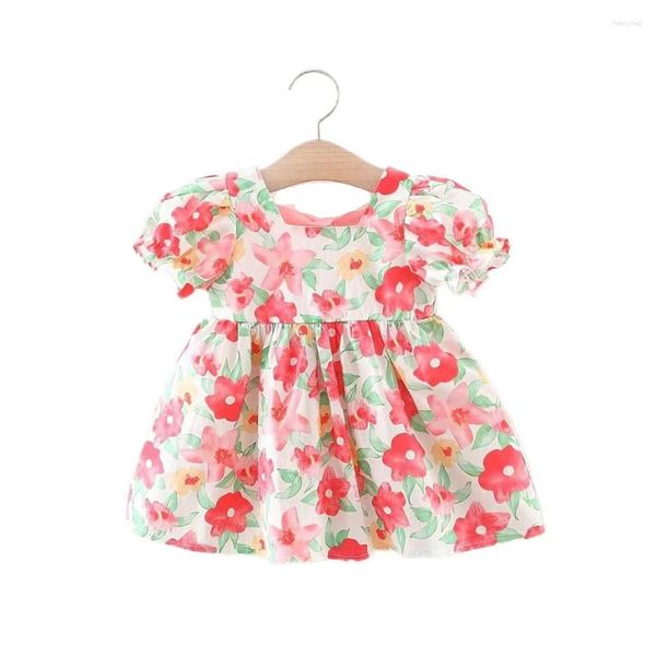 Vestidos de menina vestido de verão padrão floral bebê meninas estilo casual festa para crianças fantasia de criança