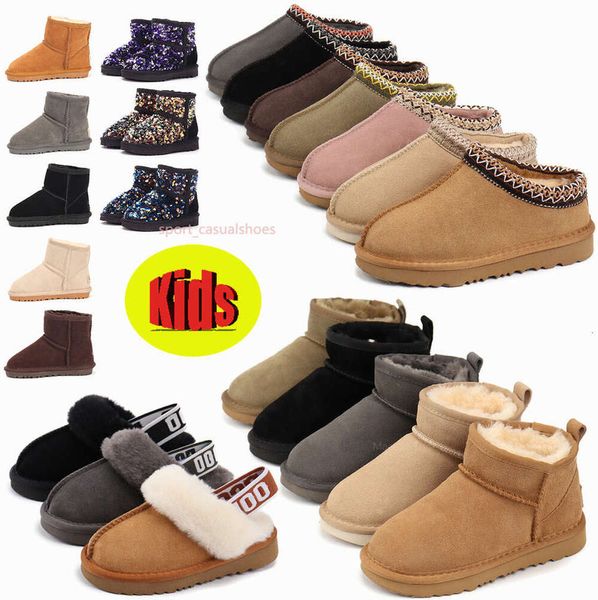 Austrália crianças botas designer tasman chinelos neve ug crianças mini mulheres inverno uggskid plataforma bota pele chinelo austrália pele de carneiro clássico 9955ess