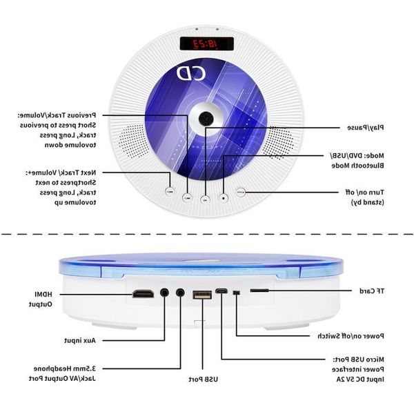 FreeShipping Stereo Portable CD Player Boombox com Bluetooth Rádio FM Aux Speaker Display LED CD Player USB Headphone Boombox Xdqtf