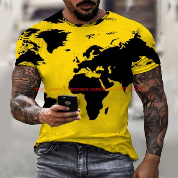 T-shirt da uomo Estate Mappa del mondo T-shirt con stampa 3D T TOP da uomo Moda Casual Girocollo Design europeo e americano Retro Harajuku Abbigliamento 230412