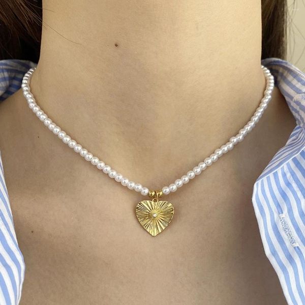 Anhänger Halsketten Ägypten Herz Schmuck Für Frauen Kragen Choke Imitation Perle Halskette Edelstahl Verschluss Gold Farbe Freies Einkaufen
