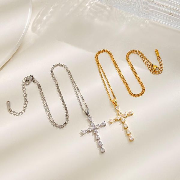 Подвесные ожерелья мода простые золотой серебряный цвет хрустальный циркон кросс -клавиля