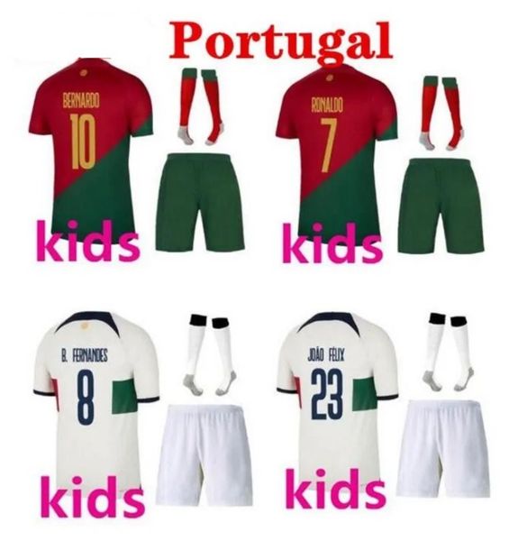 22 Portugal camisas de futebol KIT KIDS JOAO FELIX BERNARDO BRUNO RONALDO FERNANDES Portugieser 22 23 camisa de futebol português MENINOS JJ 11.12