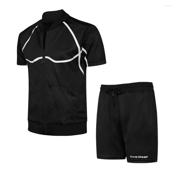 Мужские спортивные костюмы, лето 2024, мужские комплекты одежды с короткими рукавами, модные костюмы из 2 предметов, черные, серые цвета, европейский размер S-2XL