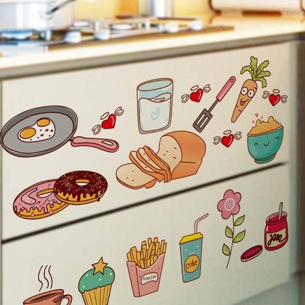 Adesivos de parede desenho animado por porta de cozinha por porta de alimento decorativo adesivo removível de frutas no