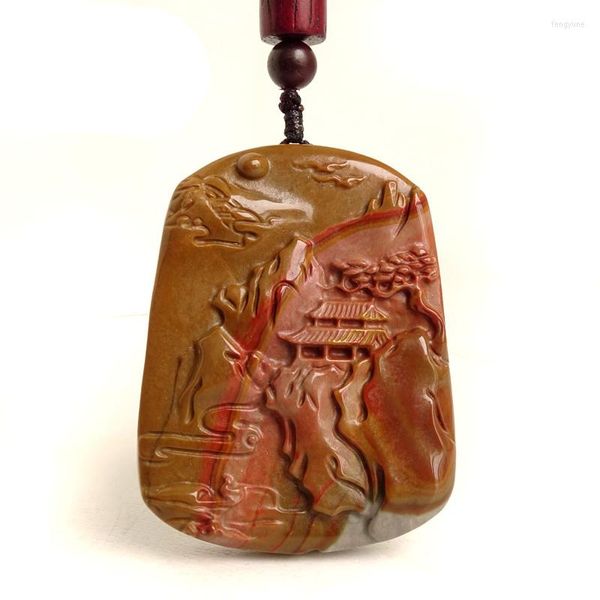 Colares pendentes naturais picasso jasper gemstone hand esculpida cenário chinês Lucky amulet mase colar mascote para mulheres presentes de homem bi375