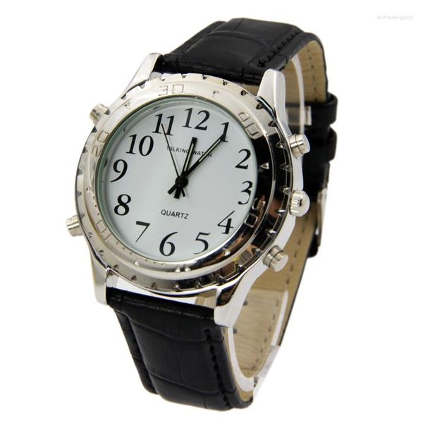 Armbanduhren sprechende Uhr für Blinde und ältere Menschen mit Behinderungen Geschenk Lederband Stundenschlag