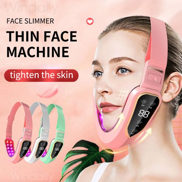 Dispositivo de elevação do massageador de rosto LED PON Terapia Slimming Vibration Massager Double Chin V Face Face Máquina de cinto de elevação da bochecha 230411