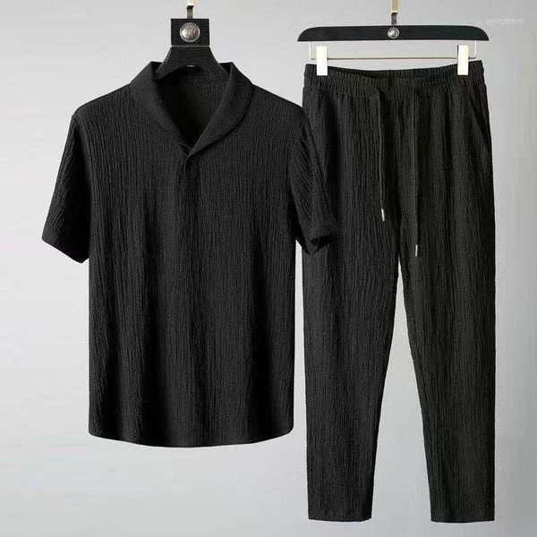 Tute da uomo Abbigliamento per uomo Abito casual estivo Sottile Pantaloni alla moda a maniche corte Trendy Light Luxury Set da due pezzi