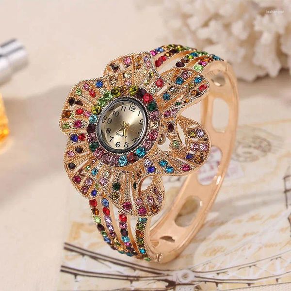 Relógios de pulso 2023 luxo floral espumante denso inlay dial feminino relógio de quartzo namorada moda presente
