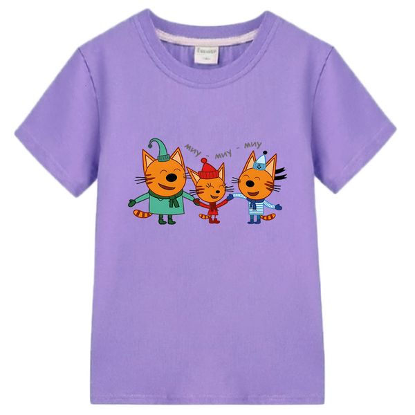 T-shirt infantil e-cats estampada t-shirt infantil dos desenhos animados três gatinhos russo roupas engraçadas para meninas verão top infantil roupas para bebês 230412
