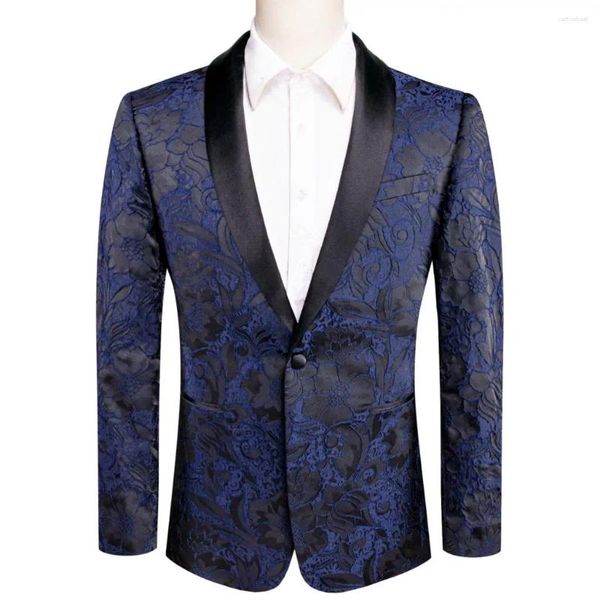 Herrenanzüge Hi-Tie Blau Schwarz Jacquard Floral Herrenanzug Schalkragen Smoking Blazer Jacke Mantel Bräutigam Kleid Für Hochzeit Bankett Ball Abschlussball