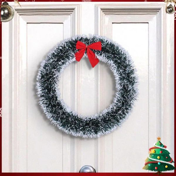Dekorative Blumen Weihnachts-Hängegirlande mit roter Schleife, 25/30 cm, Lametta-Kränze, Kunsthandwerk, Kunststoff-Kranz für Tür, Wand, Fenster, Weihnachtsfeiertage