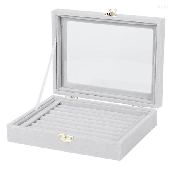 Bolsas de jóias Bolsas de anel de vidro de vidro de vidro de vidro organizador da caixa de caixa de armazenamento de bandeja de caixa de armazenamento cinza