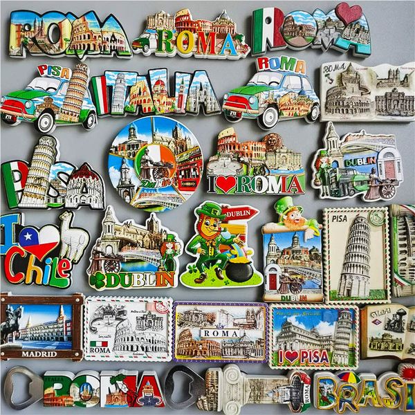 Objetos decorativos Figuras ímãs de gelades Itália Mãe Sovenir Dublin Chile Pisa Brasil 3D Resina Magneticr Decoração de Decoração 230412