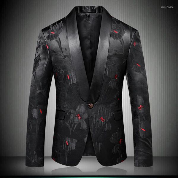 Ternos masculinos elegantes Floral Blazers Designer Man Slim Fit 2023 Autumn Winter Smart Casual Casual One Button Mens Black Suit de jaqueta 9008