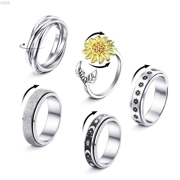 Anéis de banda Rings Rings Fidget Ring Ansiedade para mulheres Meninas Spinner e Setent Ajustável Conjunto de Sunflower Moon Star ADTS DROW DRIVE 202 AMDMP 3M412