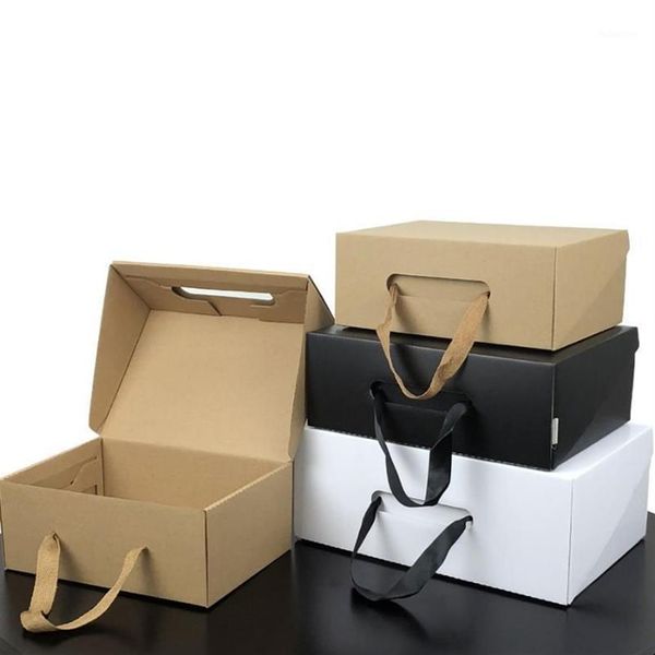 50 pçs / lote branco preto caixa de presente de papel kraft caixa de sapato infantil portátil mulheres homens sapato 4 tamanho personalizado logo1333z