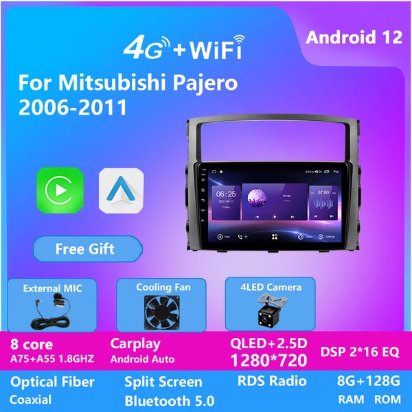Lettore video per autoradio Android da 10 pollici con navigazione del percorso su schermo HD per Mitsubishi PAJERO 2006-2011