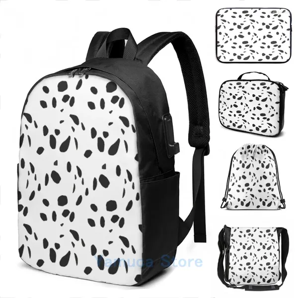 Rucksack mit lustigem Grafikdruck, Dalmatiner, USB-Aufladung, für Herren, Schultaschen, Damen, Tasche, Reise, Laptop