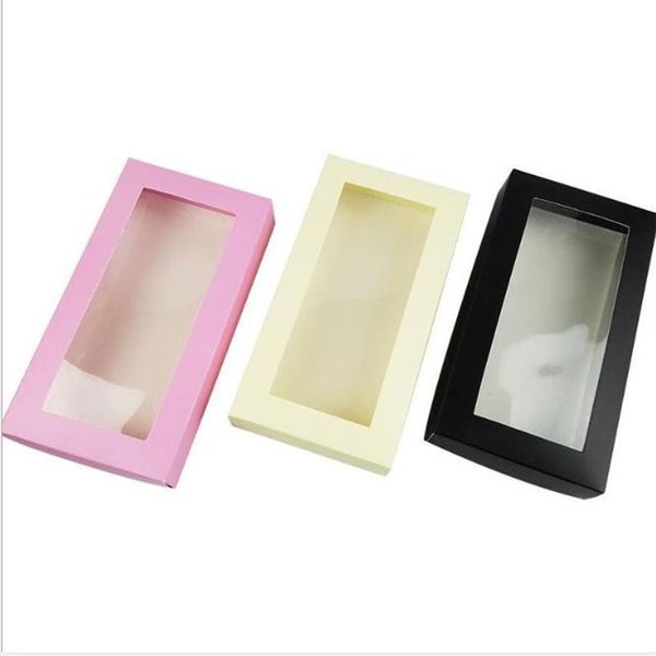 Envoltório de presente 21/11/3/5cm grande preto branco capa caixa de embalagem de papel com plástico pvc janela peruca carteira gravata embalagem carton273g
