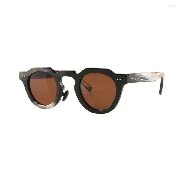 Occhiali da sole retrò vintage classico stile francese rivetti fatti a mano unici curvi naso chiave occhiali da vista rotondi in corno naturale montatura per occhiali