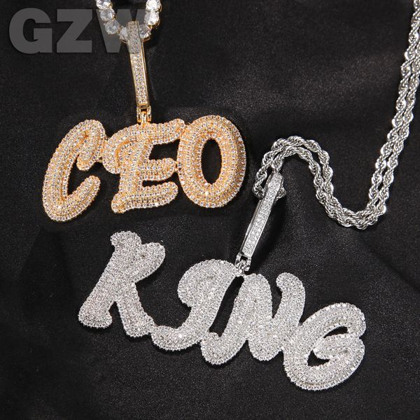 Nuovo arrivo A-Z Lettera Nome personalizzato Collana con ciondolo Firma personalizzata Iced Out CZ Cubic Zirconia Oro bianco 18 carati Hip Hop Anniversario Gioielli fai da te per uomo Donna