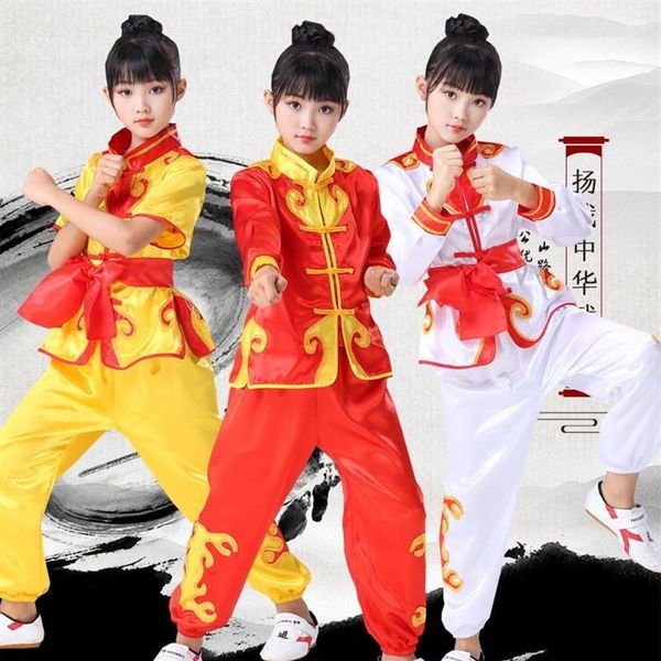 Nova cultura chinesa tradicional palco wear traje da mascote crianças tamanho wushu terno kung futai chi uniforme artes marciais desempenho clot282l