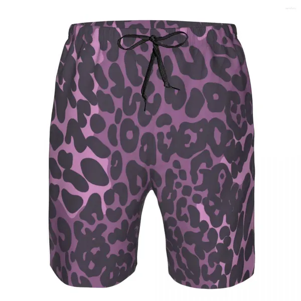 Shorts masculinos homens swimwear nadar tronco curto roxo leopardo impressão praia prancha natação surf