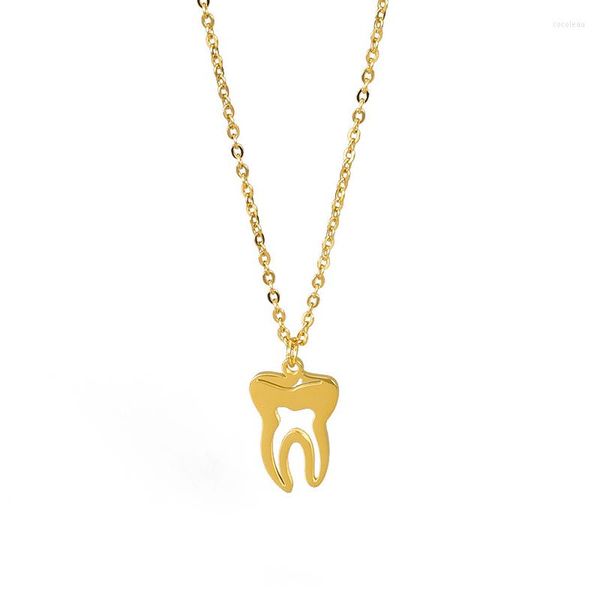 Collane con ciondolo Collana con denti per donne Ragazze Organi umani Oro rosa Colore Acciaio al titanio Fascino Gioielli catena clavicola (GN849)