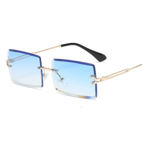 Neue modische, rahmenlose, quadratische Sonnenbrille mit Schnittkante für Herren und Damen, Kunst-Gradienten-Straßenfotobrille