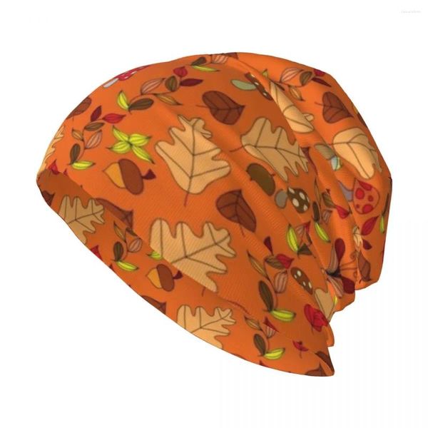 Berets Laranja Outono Folha Padrão Knit Chapéu Homem Caps Mulheres Beach Outlet Masculino