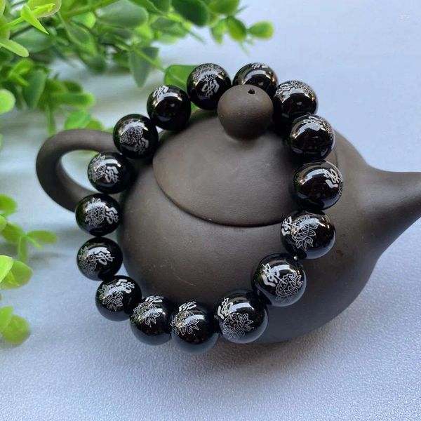 Bracciale a filo di agata nera Buddha Lotus Anello singolo per uomo e donna