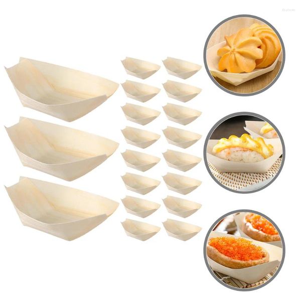 Conjuntos de louça 200 pcs barco de madeira descartável sushi servindo bandeja placa cozinhar bandejas ovo bolo pan