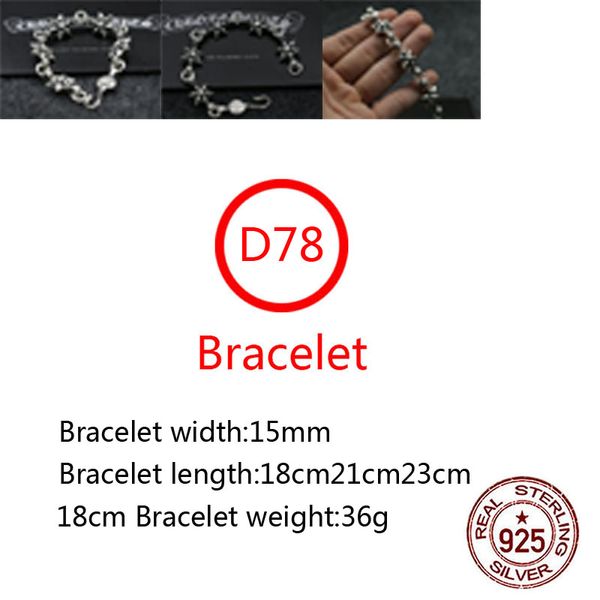 D78 S925 Bracciale in argento sterling Lettera di moda Personalizzato Fiore croce vintage Stella a sei punte Punk Regalo amante stile hip-hop