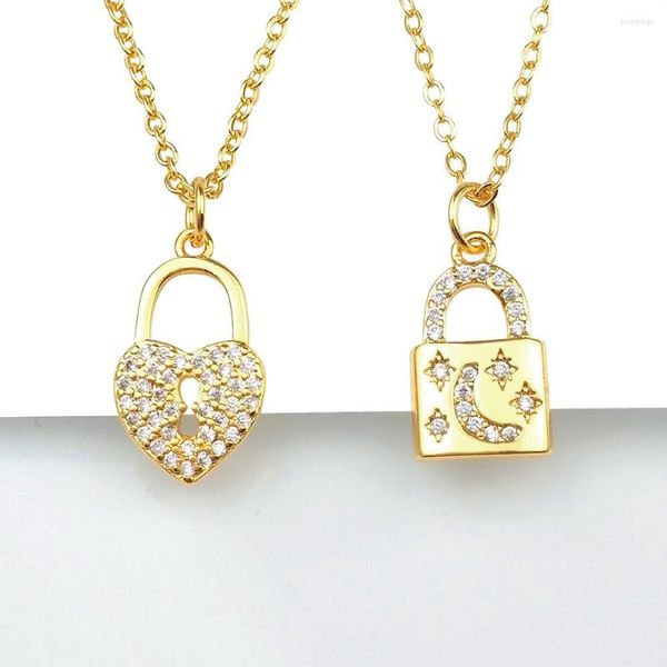 Цепи кубические циркониевые ожерелья для залога для женщины для женщины Dainty Cz Moon Star Lock Подвесное колье Золотое цвето