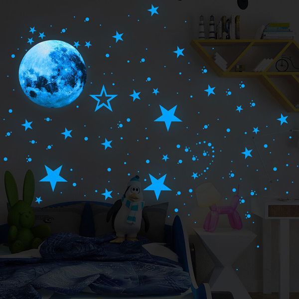 Duvar Dekoru 435 PCSSET LOUNINE MOUN STARS DOTS ETKİLERİ Çocuk Odası Yatak Odası Ev Dekorasyon Çıkartmaları Karanlık Mural 230411